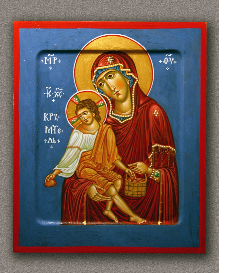 Сербская Богородица Левишка с Христом - Кормителем, раздающим хлебы. Икона. Дерево, левкас, яичная темпера.